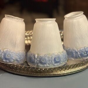 Set of 3 Vintage Reverse-Painted Glass Lampshades from 1900s
